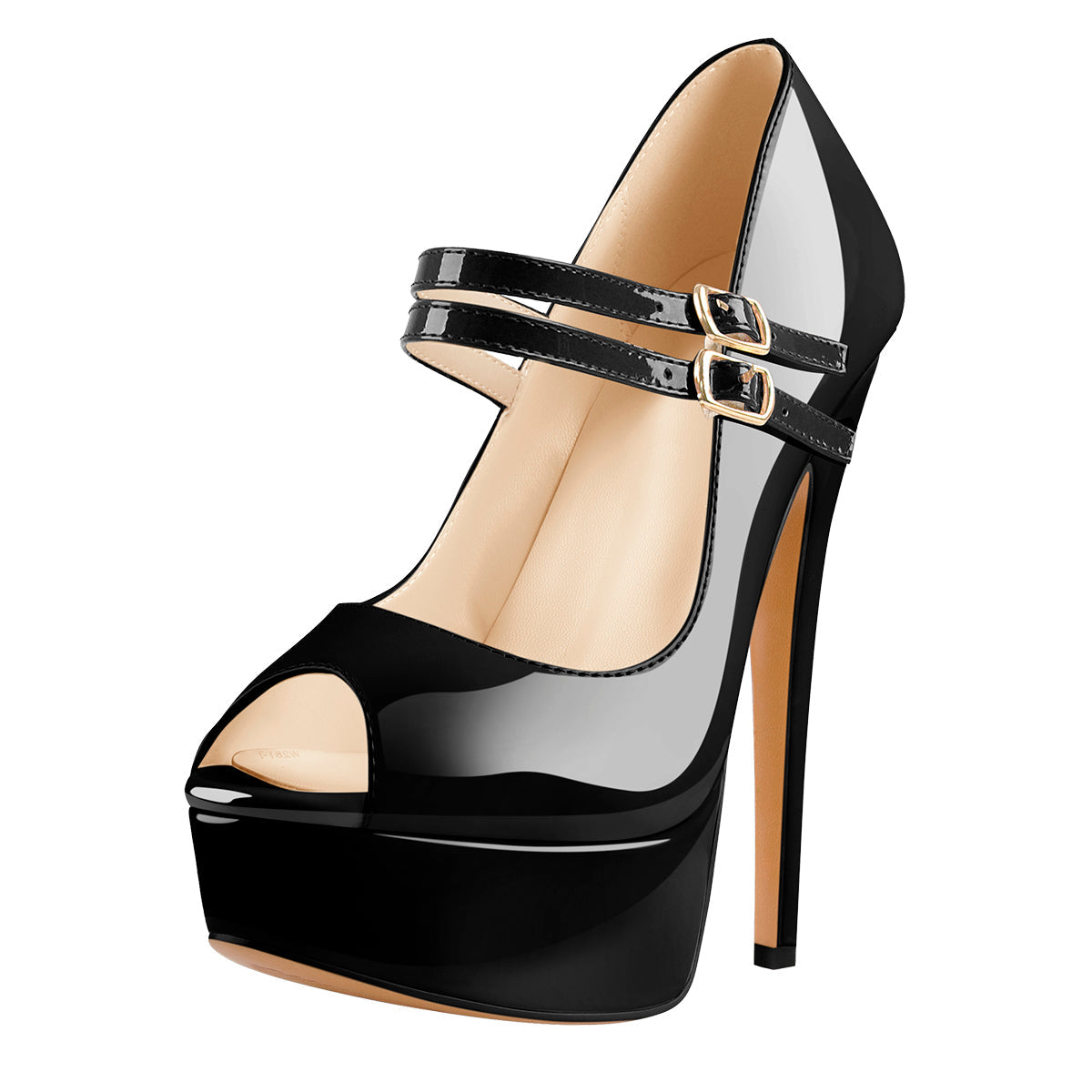 Black Peep Toe Platform Buckle Stiletto Pumps | Onlymaker Everyday