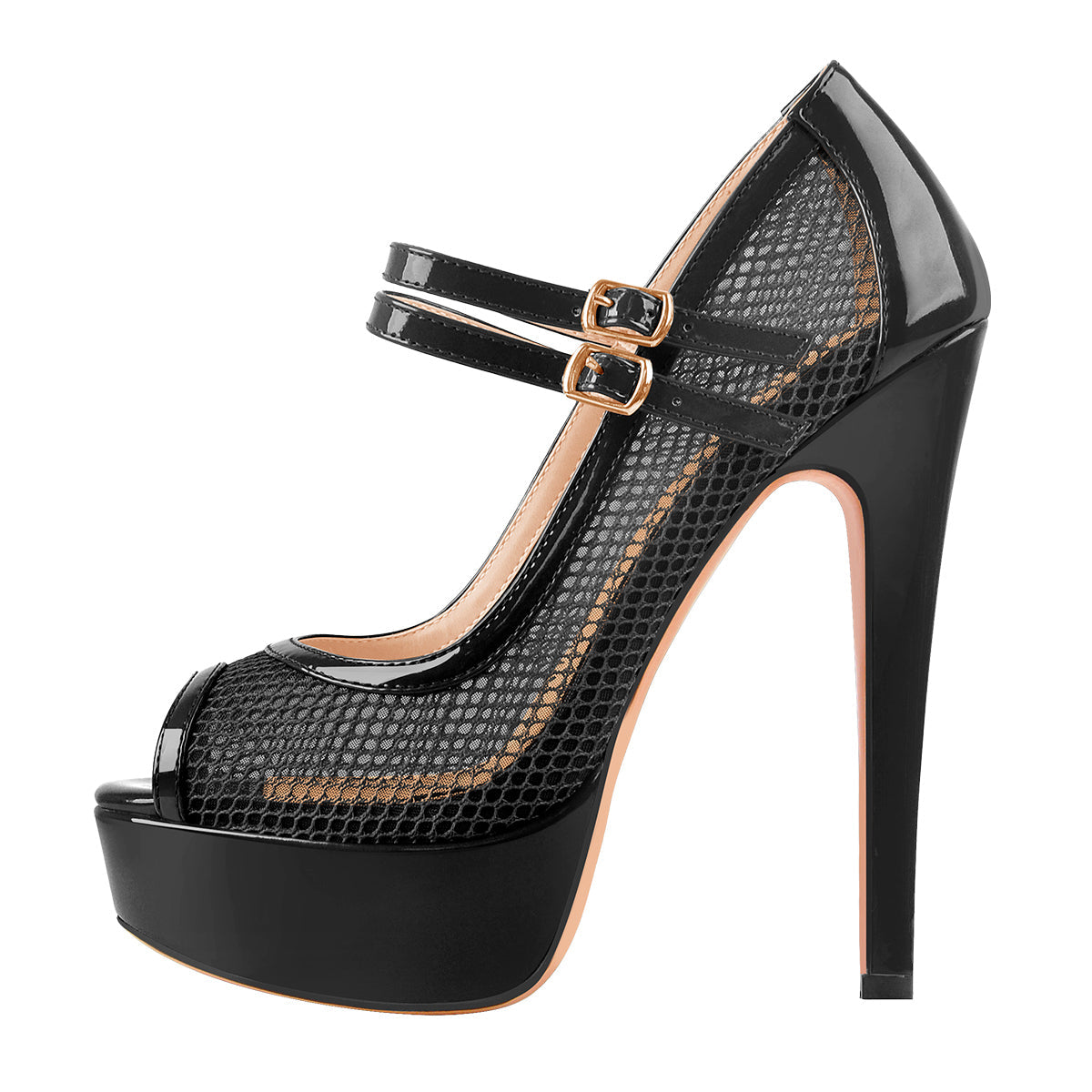 Peep Toe Platform Mesh Buckle Stiletto Pumps | Onlymaker Discount