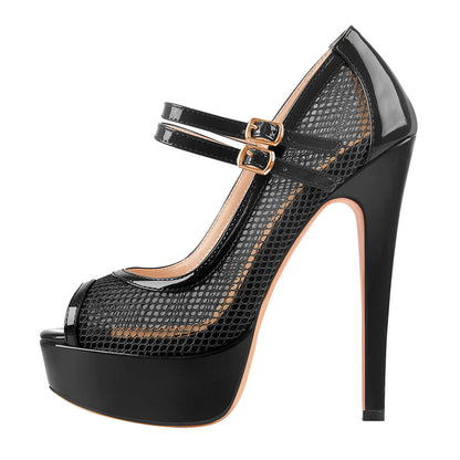 Peep Toe Platform Mesh Buckle Stiletto Pumps | Onlymaker Discount