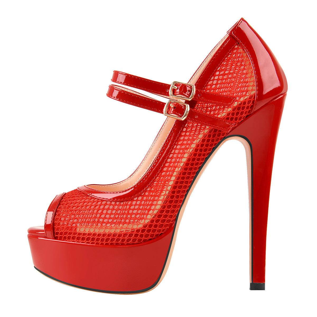 Peep Toe Platform Mesh Buckle Stiletto Pumps | Onlymaker Discount