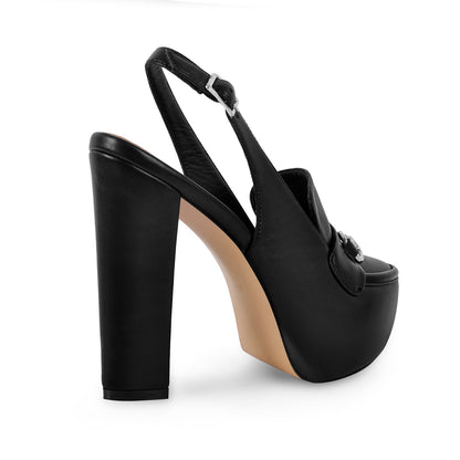 Round Toe Platform Slingback Chunky Heels | Onlymaker Smart Buy