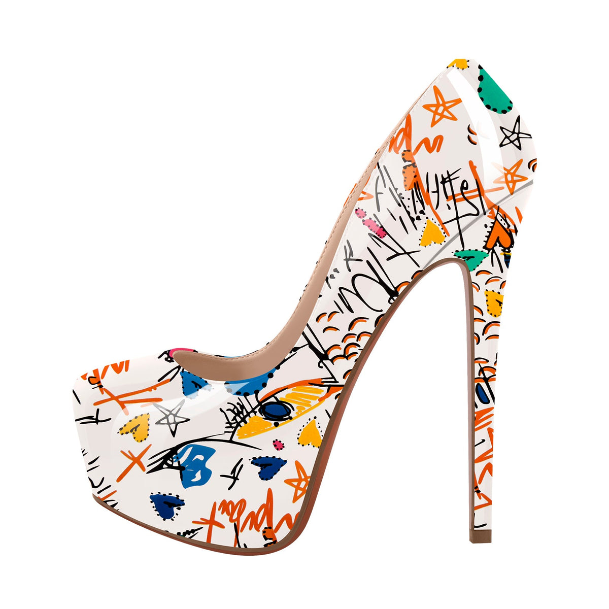 Graffiti Colorful Round Toe Platform Stiletto Pumps | Onlymaker Best Price