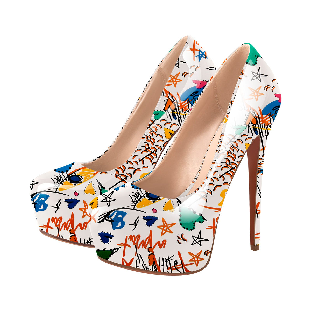 Graffiti Colorful Round Toe Platform Stiletto Pumps | Onlymaker Best Price