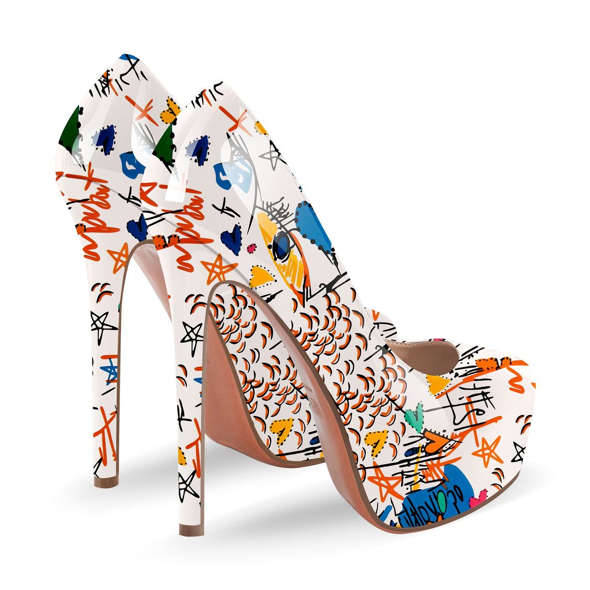Graffiti Colorful Round Toe Platform Stiletto Pumps | Onlymaker Best Price