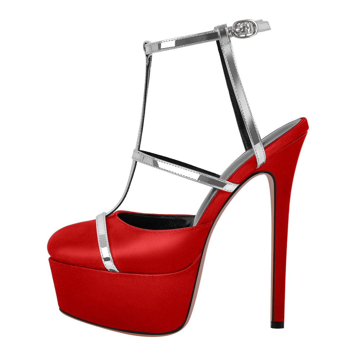 Round Toe T-Strap Platform Stiletto Pumps | Onlymaker New