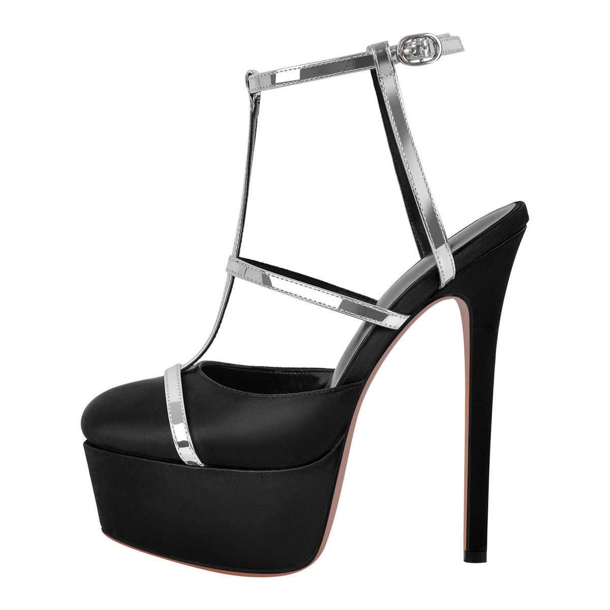 Round Toe T-Strap Platform Stiletto Pumps | Onlymaker New