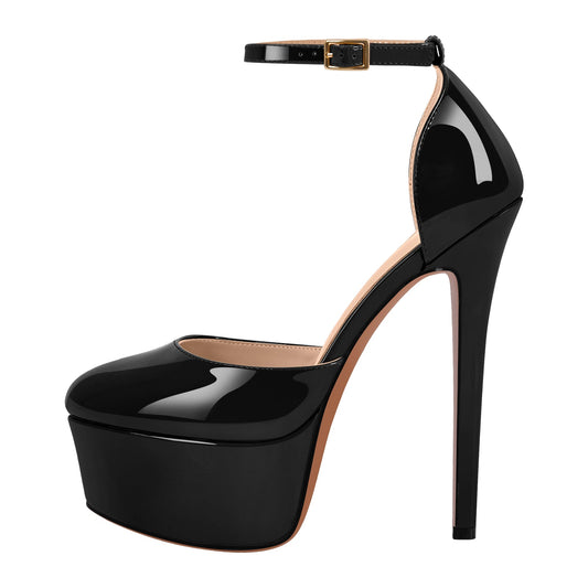 Round Toe Platform Ankle Strap Stiletto Pumps | Onlymaker Trending