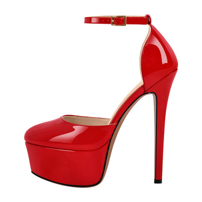 Round Toe Platform Ankle Strap Stiletto Pumps | Onlymaker Trending