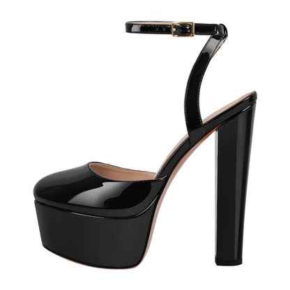 Platform Chunky Heel Ankle Strap Slingback Pumps | Onlymaker Hot Sale