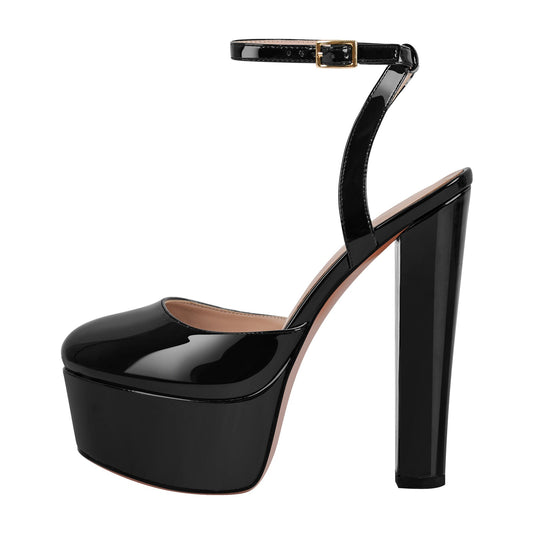 Platform Chunky Heel Ankle Strap Slingback Pumps | Onlymaker Hot Sale