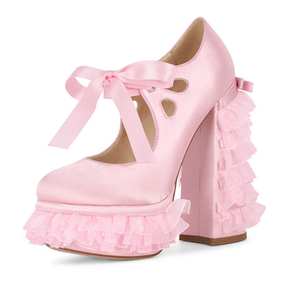Lace Mesh Platform Mary Jane High Heels | Onlymaker Signature