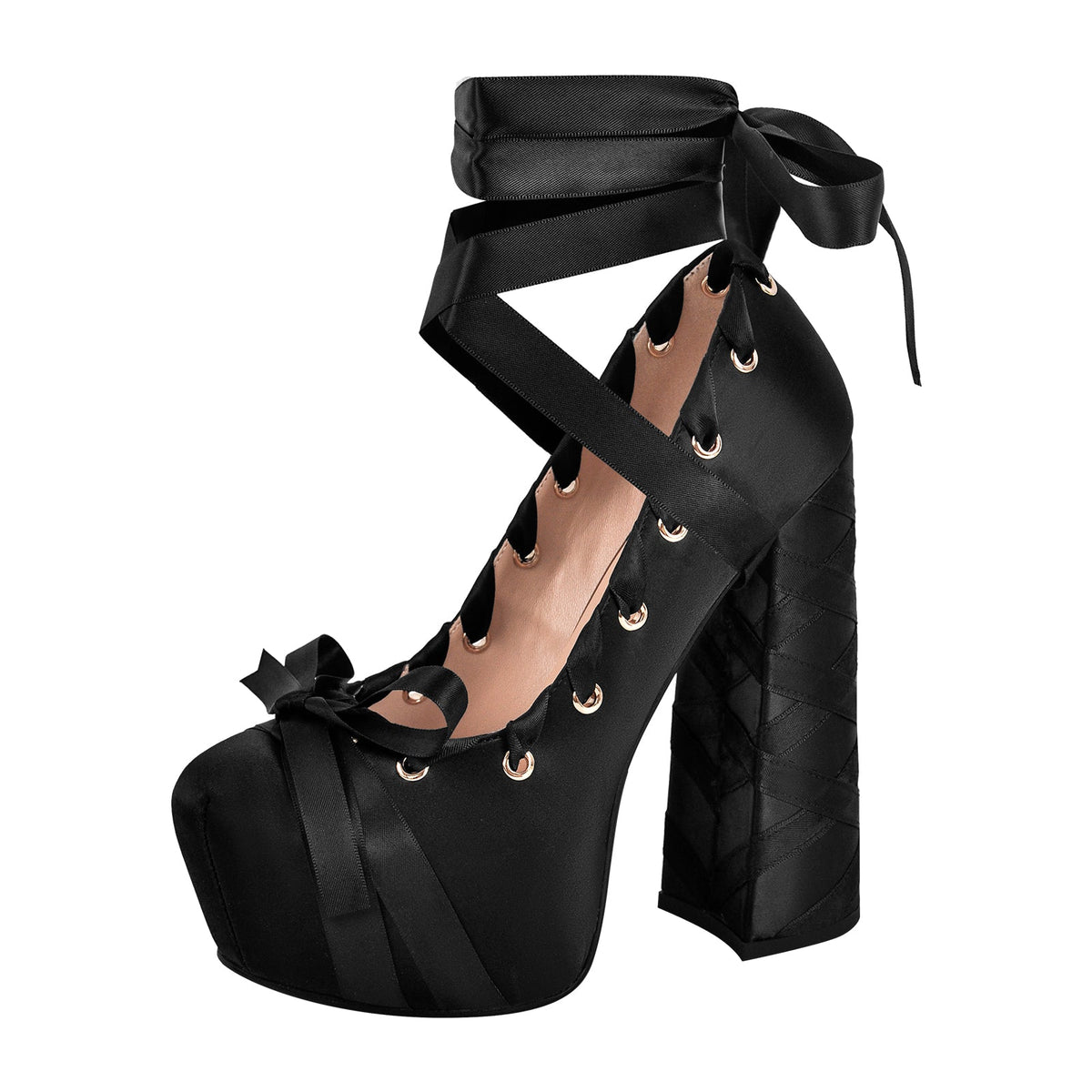 Bow Lolita Platform Lace-up Chunky Heel Pumps | Onlymaker Best Price