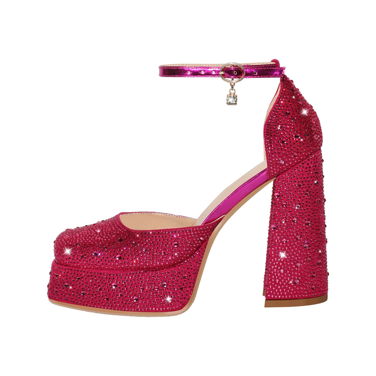 Chunky Heel Platform Rhinestone Ankle Straps Pumps | Onlymaker Deals
