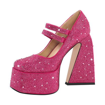 Platform Rhinestone Chunky Heel Mary Jane Pumps | Onlymaker Exclusive