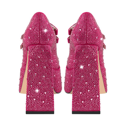 Platform Rhinestone Chunky Heel Mary Jane Pumps | Onlymaker Exclusive