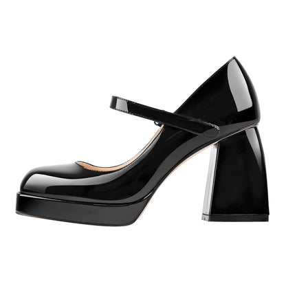 Mary Jane Square Platform Chunky Heels Pumps | Onlymaker Quality