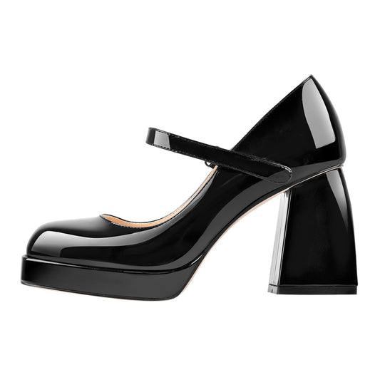 Mary Jane Square Platform Chunky Heels Pumps | Onlymaker Quality