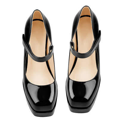 Mary Jane Square Platform Chunky Heels Pumps | Onlymaker Quality