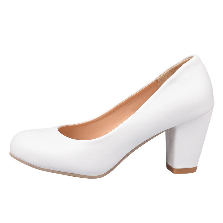 Daily Round Toe Chunky Heel Pumps | Onlymaker Trending