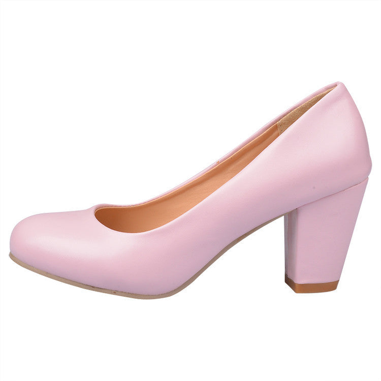 Daily Round Toe Chunky Heel Pumps | Onlymaker Trending
