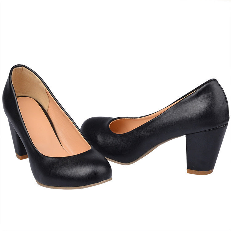 Daily Round Toe Chunky Heel Pumps | Onlymaker Trending