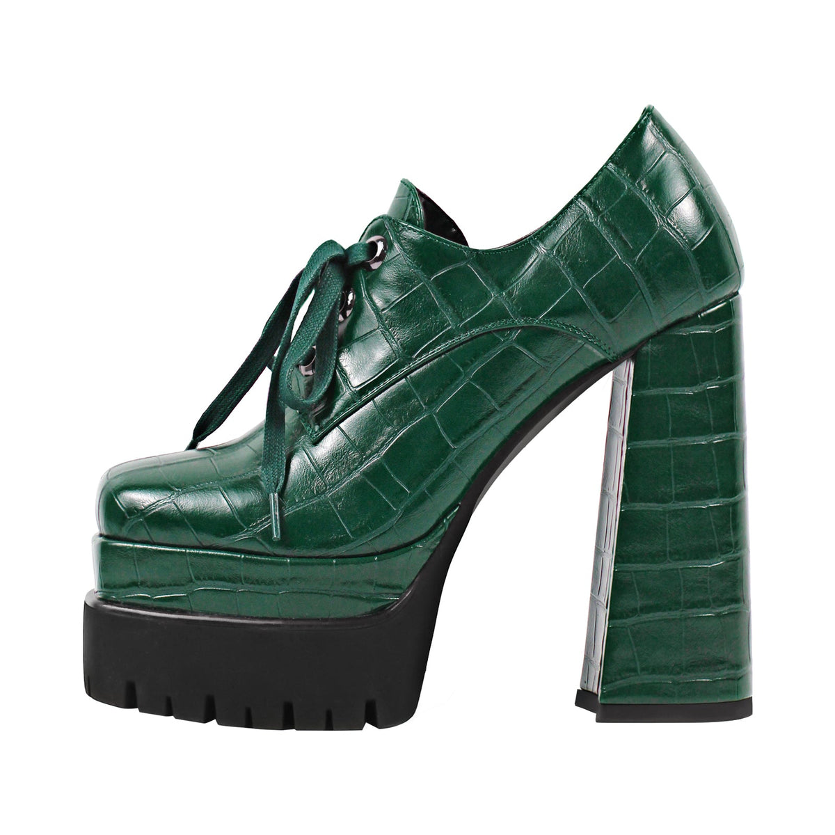 Double Platform Leather Patterned Lace Up Pumps | Onlymaker Deals