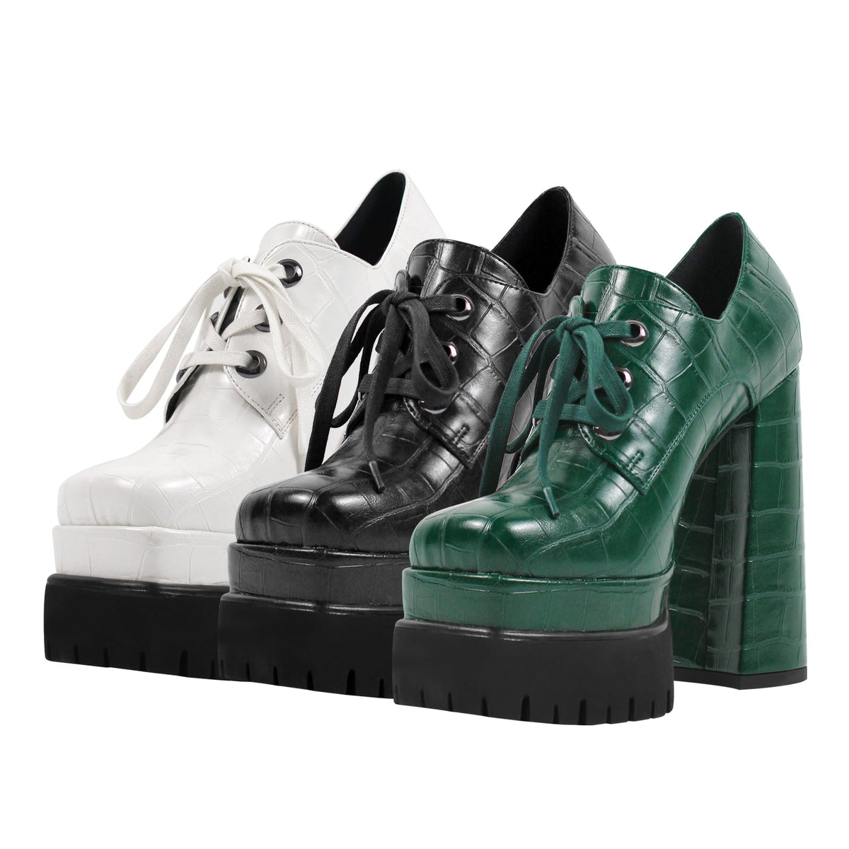 Double Platform Leather Patterned Lace Up Pumps | Onlymaker Deals