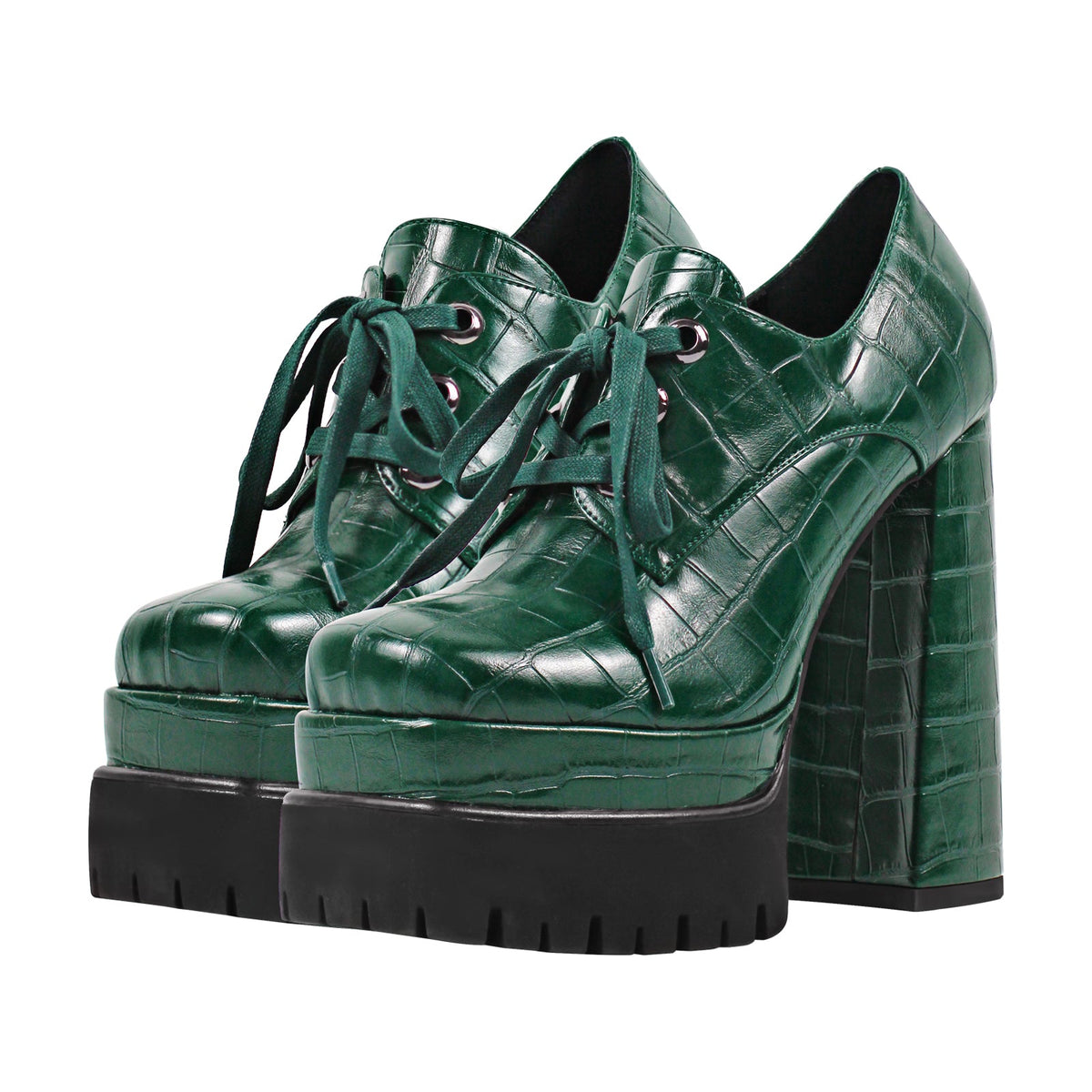 Double Platform Leather Patterned Lace Up Pumps | Onlymaker Deals