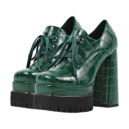 Double Platform Leather Patterned Lace Up Pumps | Onlymaker Deals