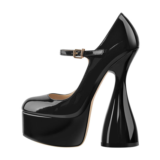 Round Toe Black Platform Disco Pumps | Onlymaker Best Price