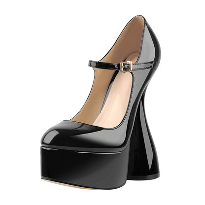 Round Toe Black Platform Disco Pumps | Onlymaker Best Price