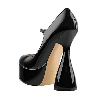 Round Toe Black Platform Disco Pumps | Onlymaker Best Price