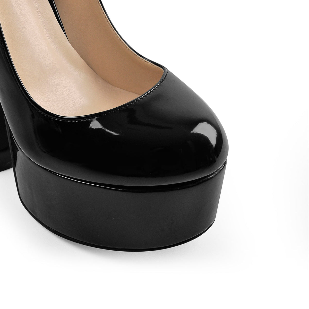 Round Toe Black Platform Disco Pumps | Onlymaker Best Price