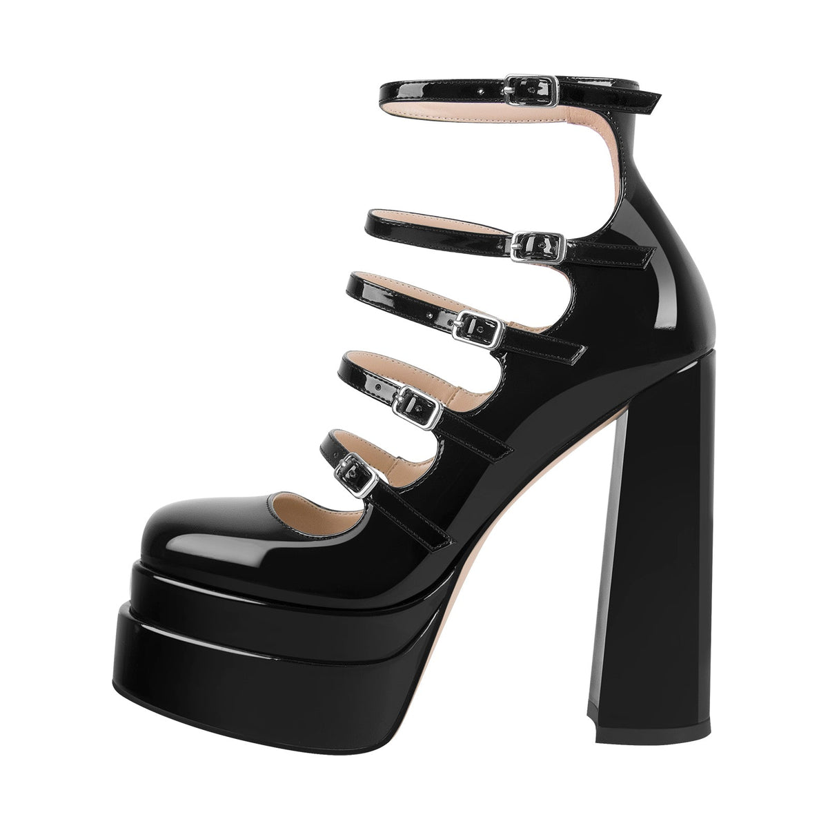 Double Platform Square Toe Chunky Heel Pumps | Onlymaker Premium