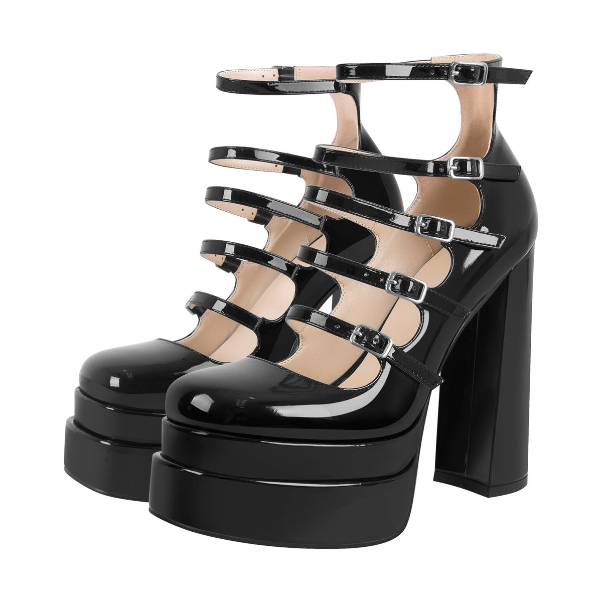 Double Platform Square Toe Chunky Heel Pumps | Onlymaker Premium