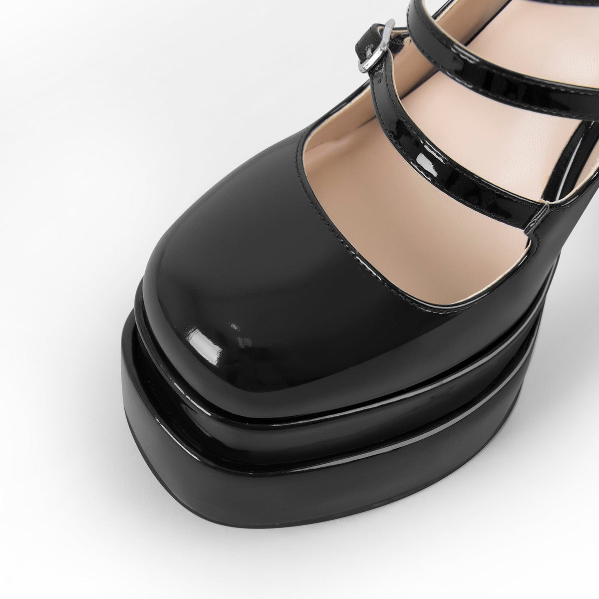Double Platform Square Toe Chunky Heel Pumps | Onlymaker Premium