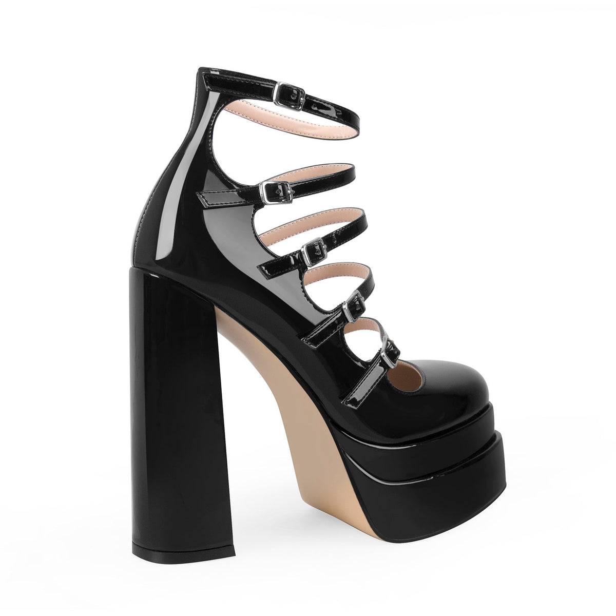 Double Platform Square Toe Chunky Heel Pumps | Onlymaker Premium