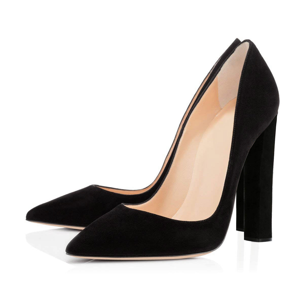 Black Pointed toe Chunky Heels Basic Pumps | Onlymaker Trending
