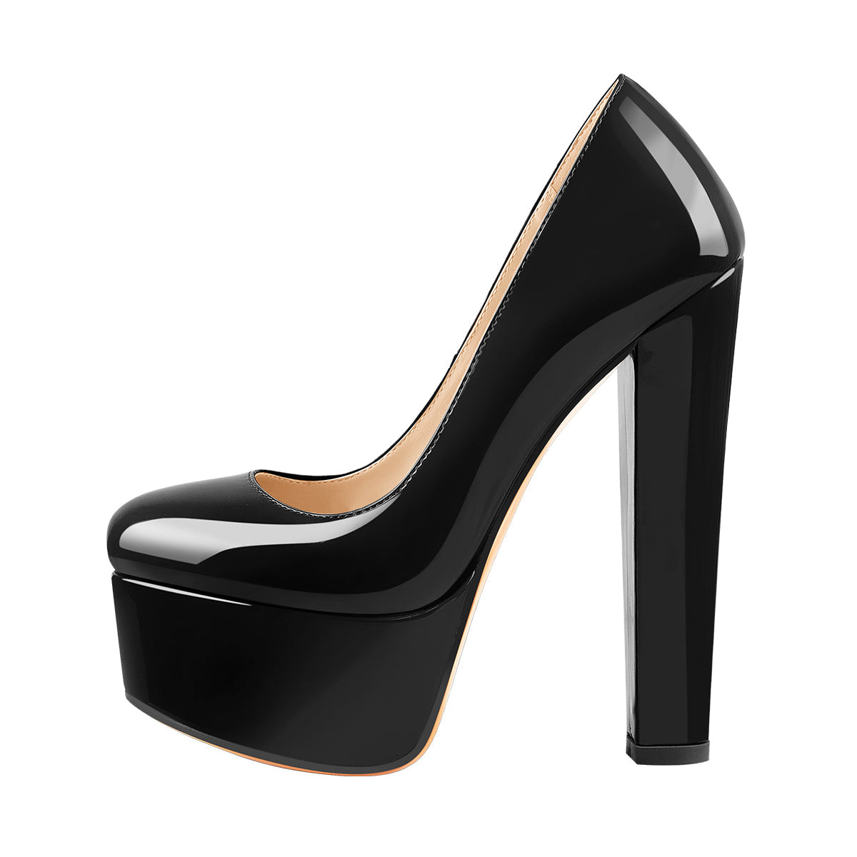 Onlymaker Pumps Black Patent Leather Platform Chunky High Heels | Onlymaker Smart Buy