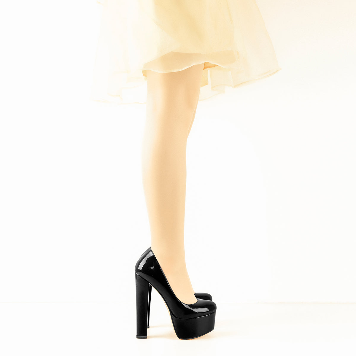Onlymaker Pumps Black Patent Leather Platform Chunky High Heels | Onlymaker Smart Buy