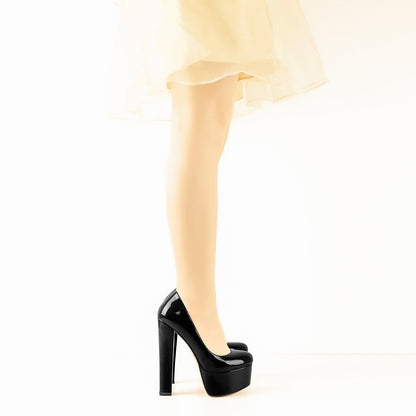 Onlymaker Pumps Black Patent Leather Platform Chunky High Heels | Onlymaker Smart Buy