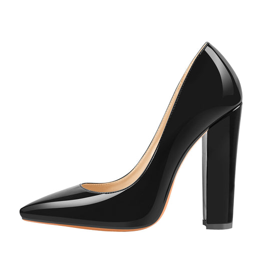 Elegant Classic Pointed Toe Chunky Heels Pumps | Onlymaker Premium