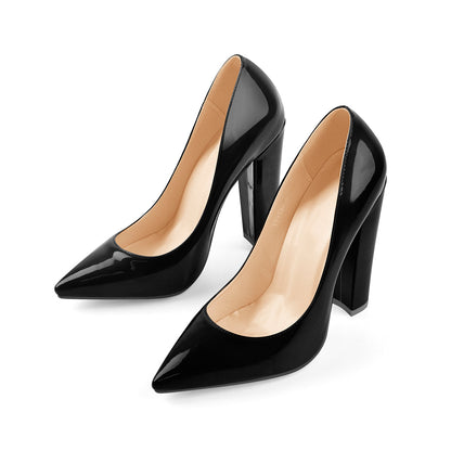 Elegant Classic Pointed Toe Chunky Heels Pumps | Onlymaker Premium