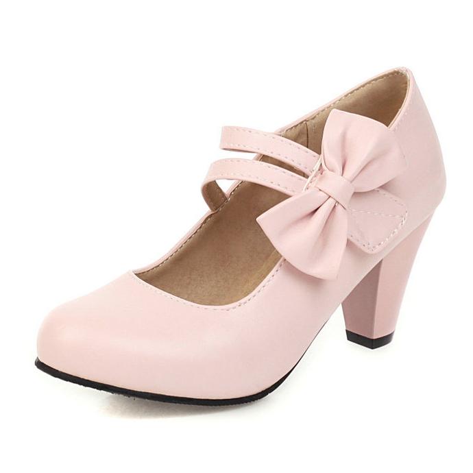 Bow Round Toe Mary Jane Chunky Heel Pumps | Onlymaker Recommended