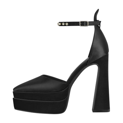 Double Platform Pointed Toe Chunky Heel Pumps | Onlymaker Great Value