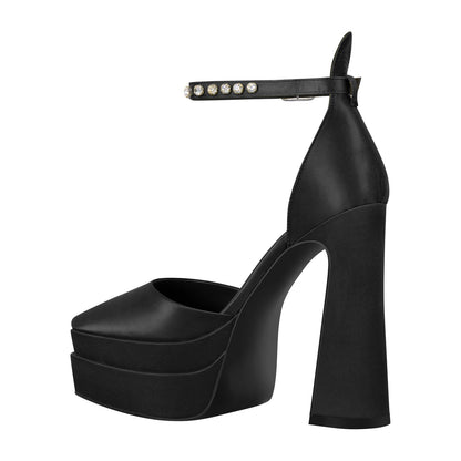 Double Platform Pointed Toe Chunky Heel Pumps | Onlymaker Great Value