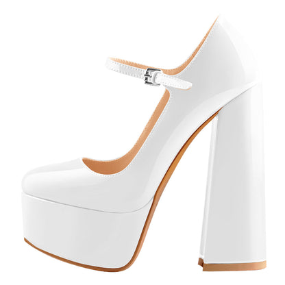 Platform Round Toe Chunky Square High Heels Pumps | Onlymaker Essential