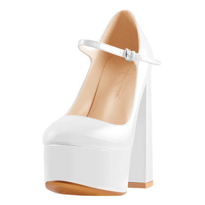 Platform Round Toe Chunky Square High Heels Pumps | Onlymaker Essential
