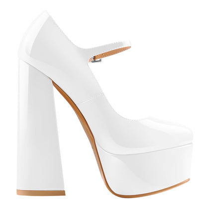 Platform Round Toe Chunky Square High Heels Pumps | Onlymaker Essential