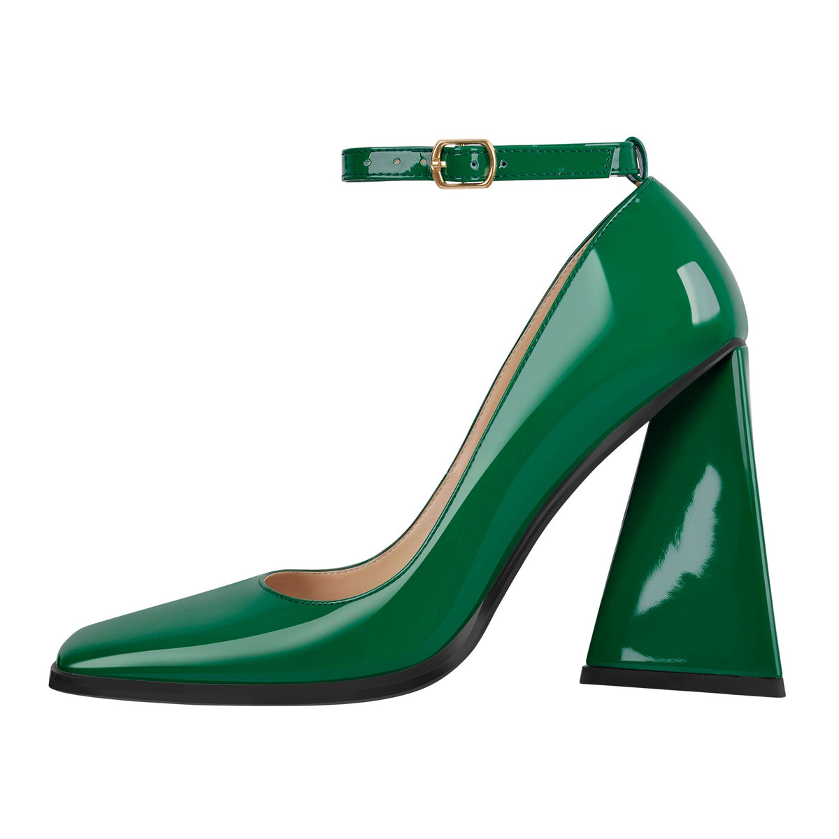 Patent Leather Ankle Strap Chunky High Heel Pumps | Onlymaker Popular